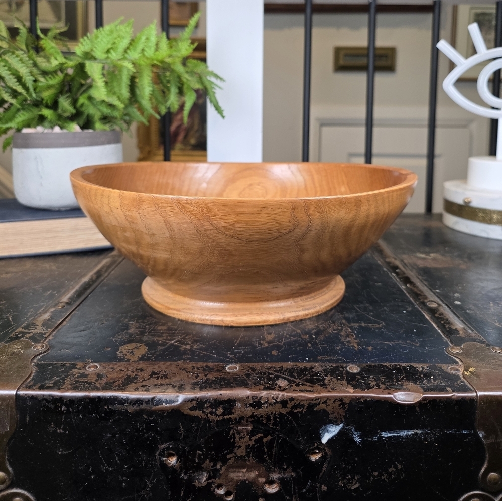 Vintage TUTO OAK Pedestal Serving Bowl 11" | Hand Turned Wood MCM Centerpiece